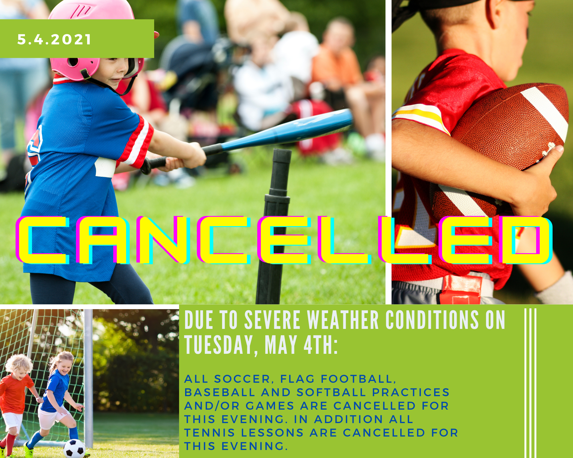 Tennis Lessons & Sports Cancellations 5.4.2021
