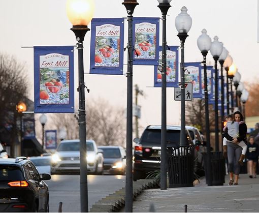 Banners on light posts lining the streets