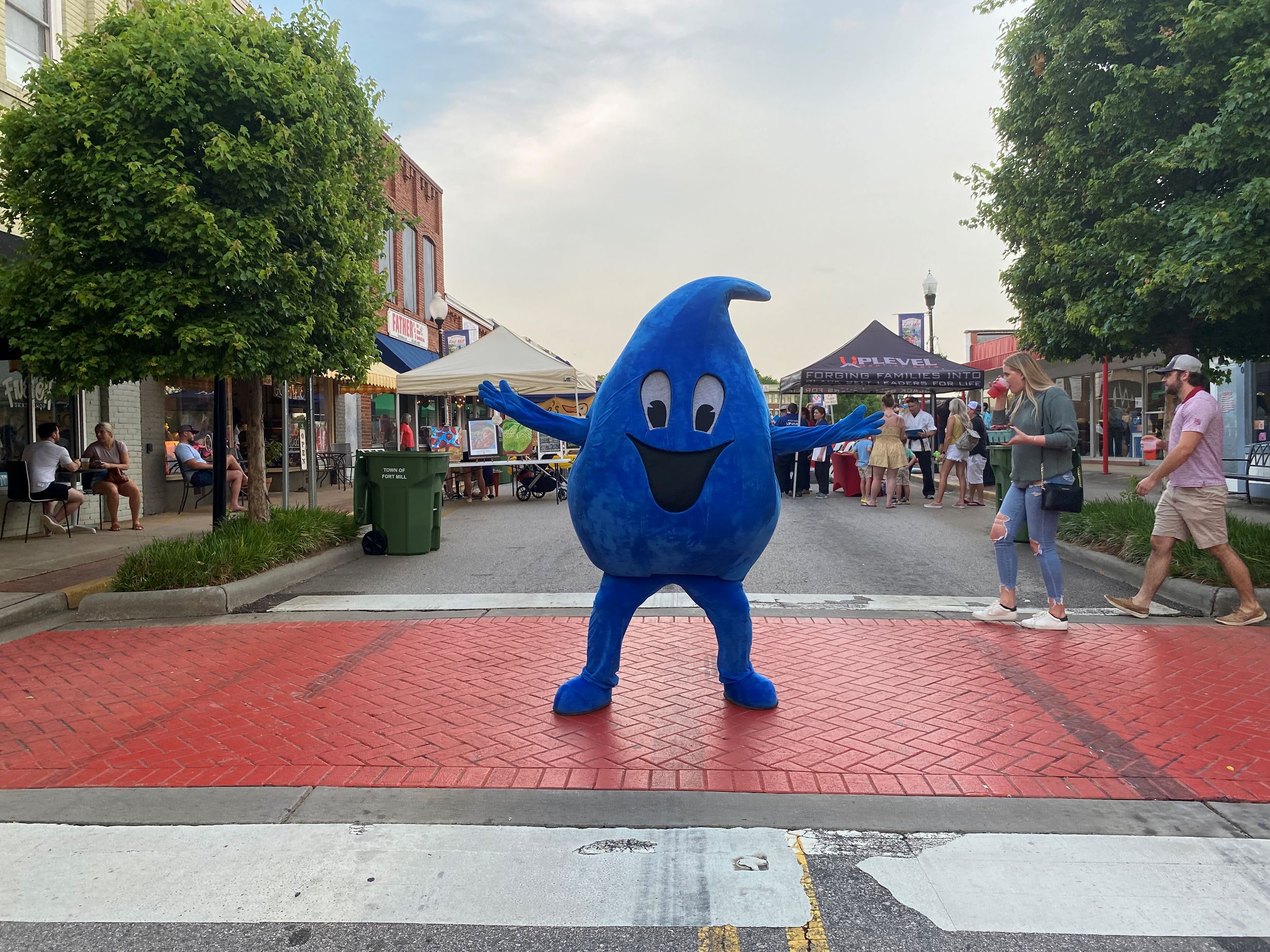 water drop mascot on Main Street Fort Mill