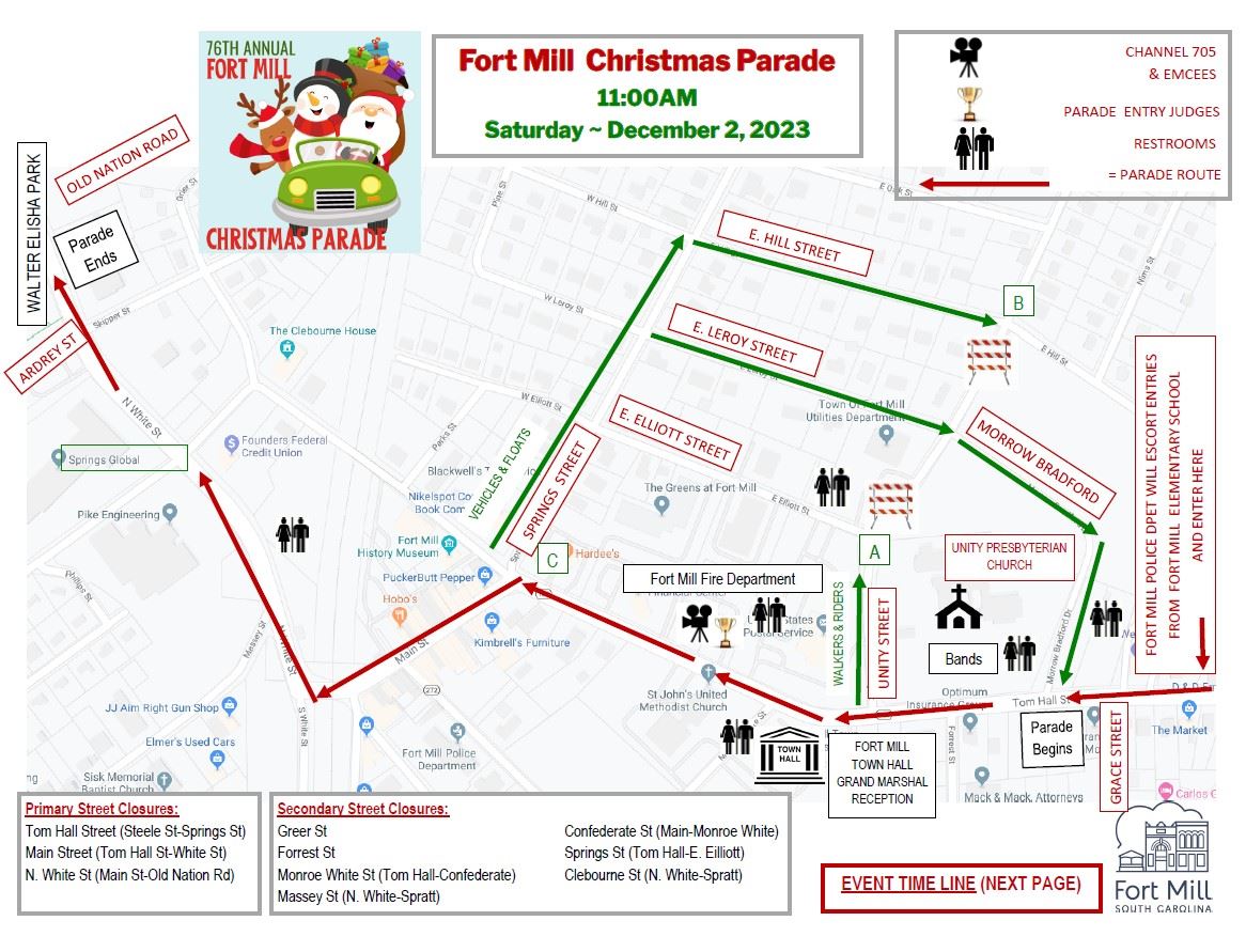 76th Annual Fort Mill Christmas Parade Map-2023
